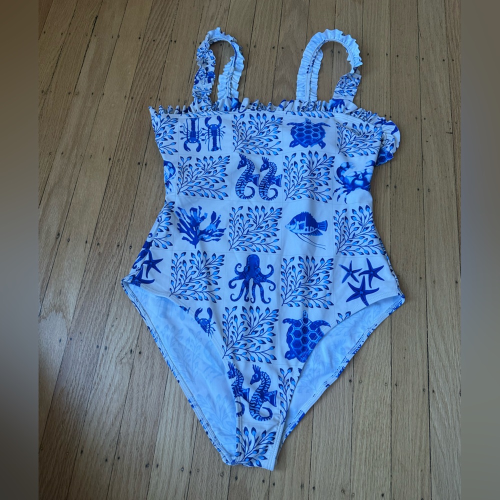 Blue and White Patterned Swimsuit